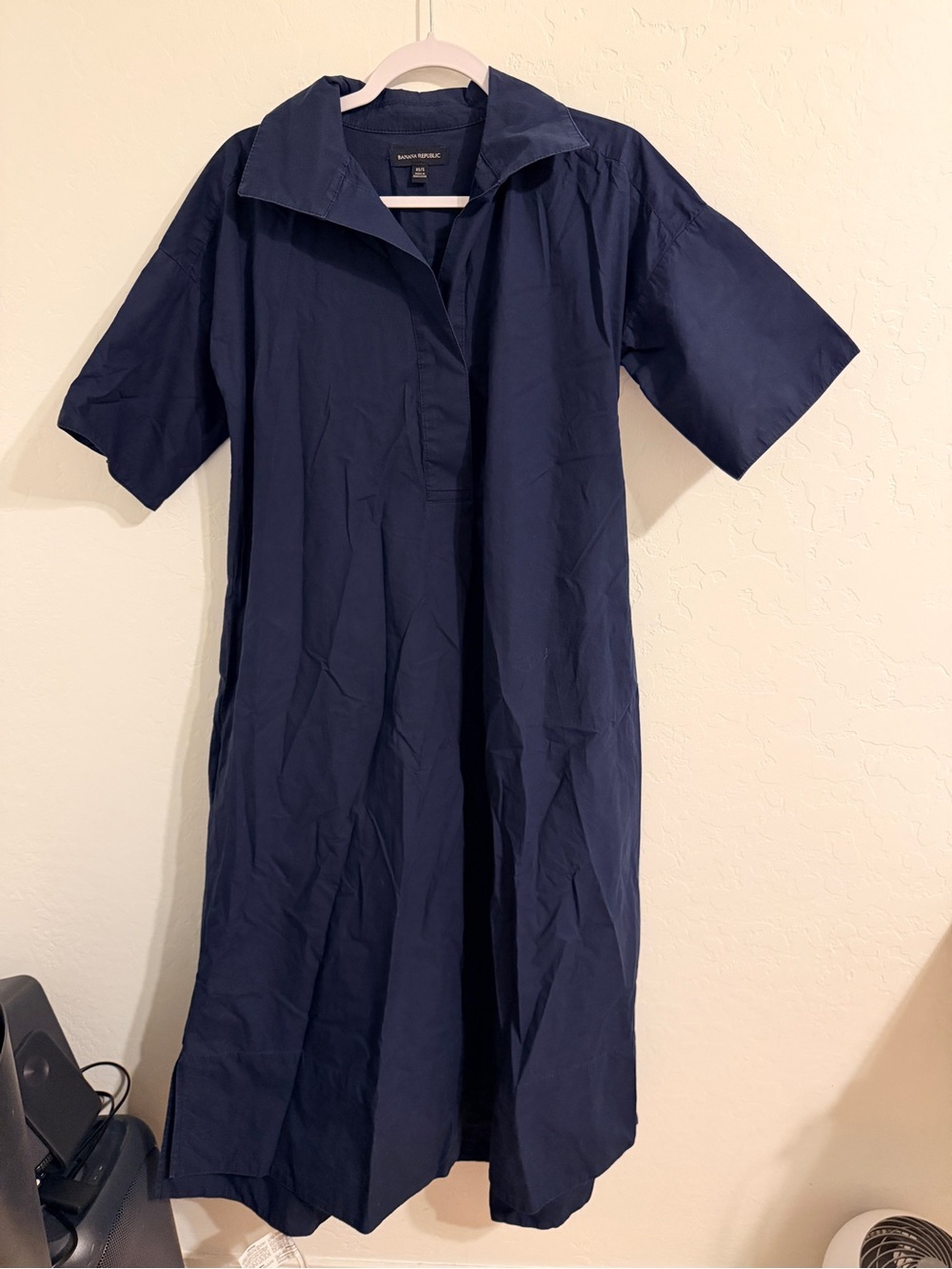 Banana Republic Navy Short-Sleeve Maxi Shirt Dress